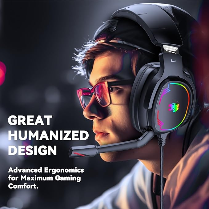 Gaming Headset for PC/PS4/PS5/Xbox One/Switch, Stereo Surround Sound Gaming Headphones with Noise Canceling Flexible Mic, Computer Headset with 3.5mm Jack(Black)