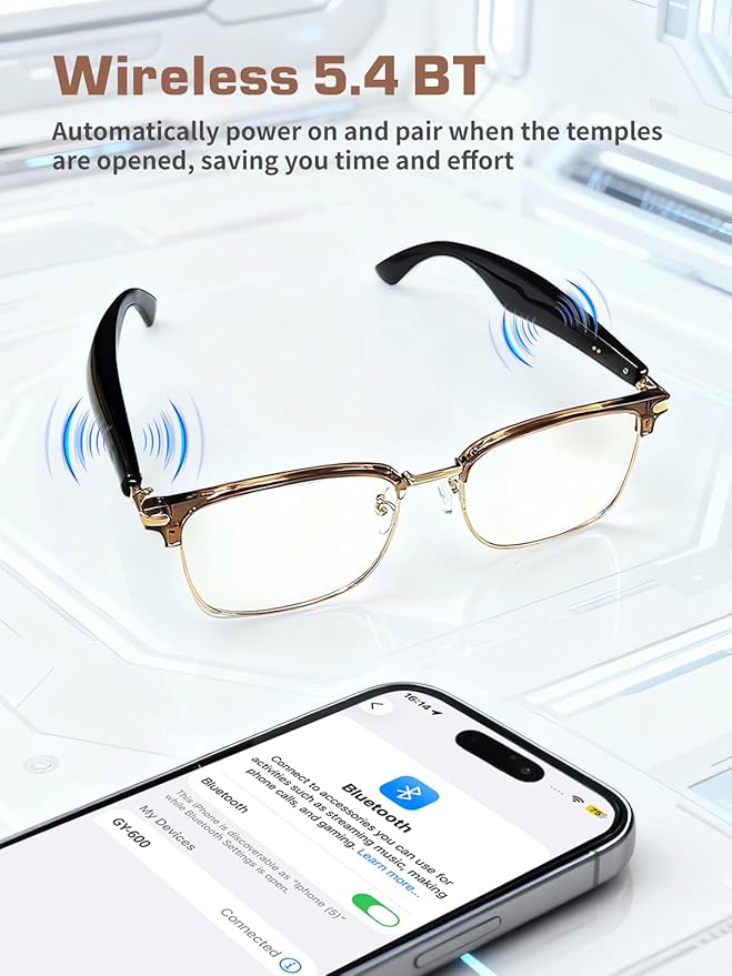 Bluetooth Glasses for Women & Men, AI Smart Glasses with Translation Open-Ear Speaker Blue Light Blocking Lenses Audio with Bluetooth Speakers for Driving, Travel, Work