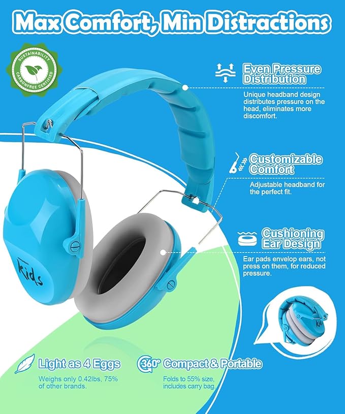 PROHEAR 032 2.0 Kids Noise Cancelling Headphones with Adjustable Headband - 25dB NRR Autism Ear Protection for Child at Mowing Studying Sleeping Racing - Blue and Pink, 2 Pack