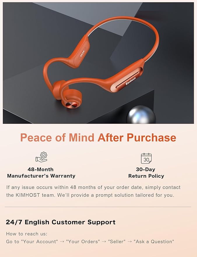 Bone Conduction Headphones, Open Ear Headphones with MP3 Mode 32GB, 10Hrs Playtime IP68 Waterproof Swimming Headphones Secure Fit for Running, Cycling, Work, Gift（Orange）