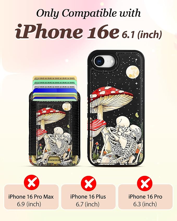 Shorogyt for iPhone 17e/16e Wallet Case - Fits 7 Cards, Compatible with Magsafe Detachable Magnetic Credit Card Holder Leather Cardholder Cute Phone Cover Women Girls for Apple 17e/16e, Skeleton