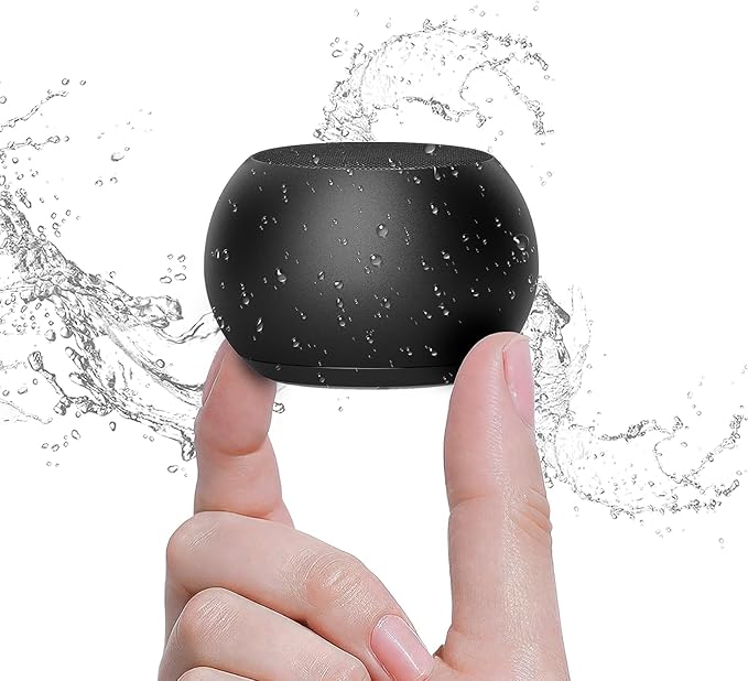 Small Speaker, Portable Bluetooth Speaker with Loud Stereo Sound and Robust Bass, Mini Speaker with Lanyard Easy to Carry, Brief Design, IPX7 Waterproof for Shower, Room, Biking, Hiking, Black