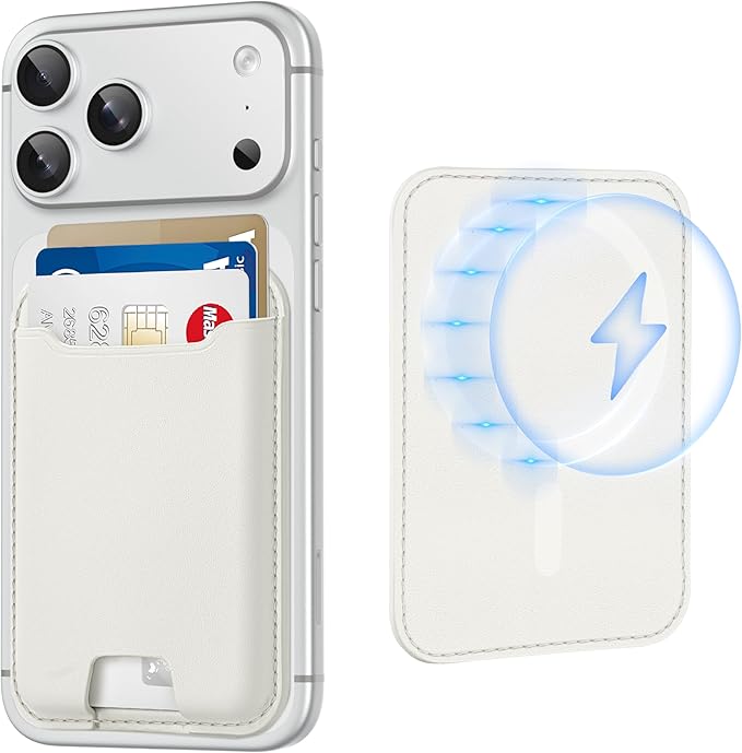 TopMade for Magsafe Wallet, Strongest Magnetic Card Holder for iPhone 17, iPhone 16/15/14/13/12 Series, Leather Magnetic Phone Wallet with Powerful Magnets, RFID Blocking, Fit 4 Cards, Milky White