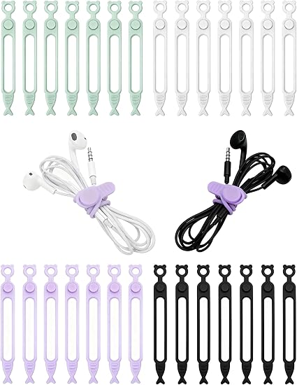 28 Pcs Silicone Cable Ties Reusable, Cable Cord Organizer Straps