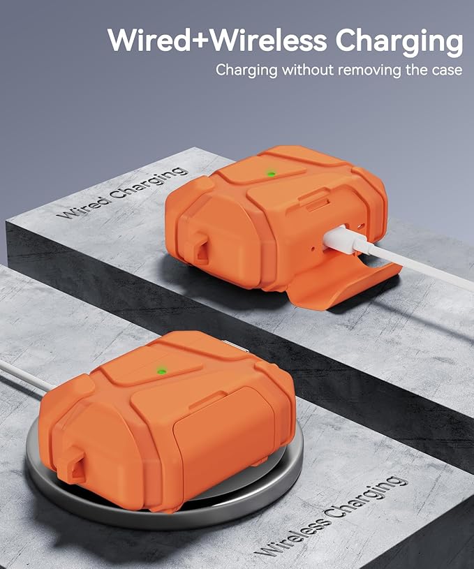 for AirPods Pro 3rd Case (2025 New),Secure Lock & Phone Stand Design Compatible with Airpods Pro 3 Generation Cover with Cleaner Kit-Orange