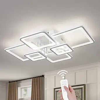 Shine LUEST Modern LED Ceiling Lights for Bedroom Dimmable Modern 6 Ring Square Ceiling Lights for Living Room with Remote Control White Bedroom Ceiling Lamp Fixures for Kitchen,Bathroom,Balcony