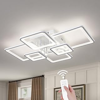 Shine LUEST Modern LED Ceiling Lights for Bedroom Dimmable Modern 6 Ring Square Ceiling Lights for Living Room with Remote Control White Bedroom Ceiling Lamp Fixures for Kitchen,Bathroom,Balcony - Image 1