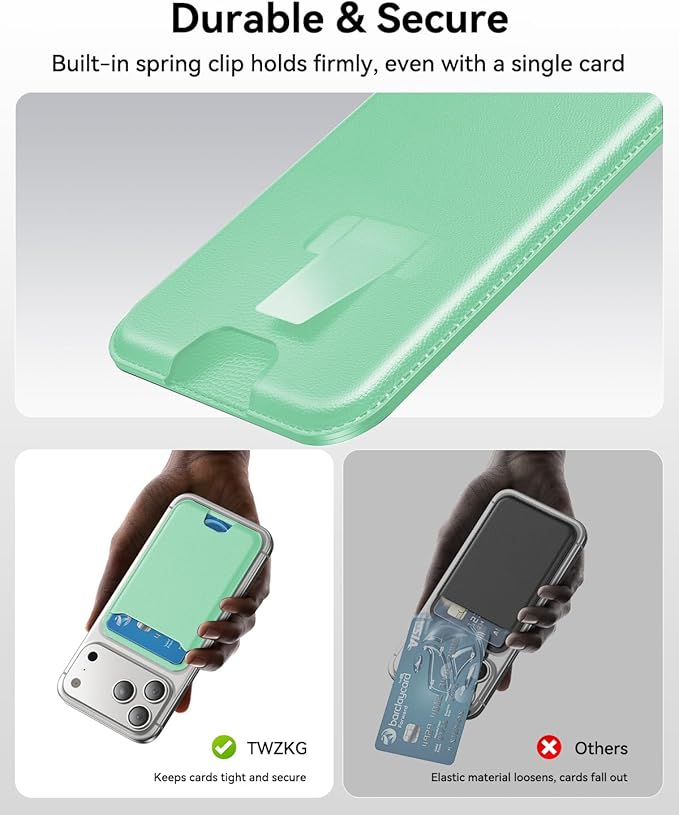 for MagSafe Wallet, 3 Cards Holder, Slim Magnetic Phone Wallet for iPhone 17/16/15/14/13/12 Pro Max Plus Air Series,RFID Blocking Vegan Leather,Light Green