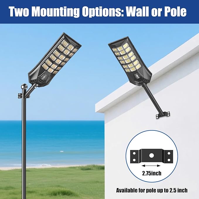 Solar Street Lights Outdoor Waterproof IP65, 3000K/4500K/6500K Solar Floodlight Dusk to Dawn with Motion Sensor and Remote, Solars Security Lights for Outside Yard, Garden (2 Pack)