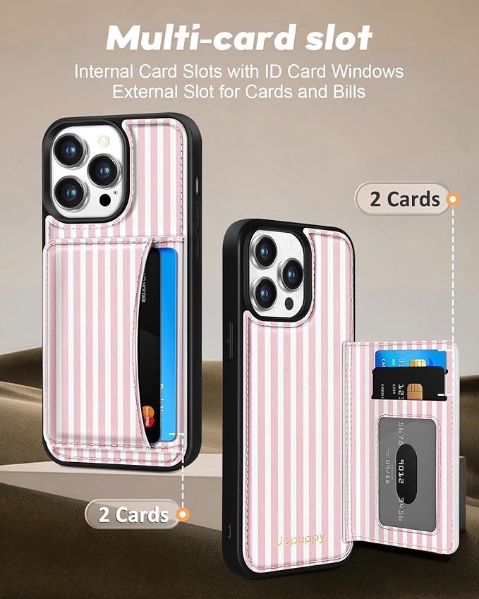 for iPhone 13 Pro Max Case with Wallet - Fits 4 Card Slots, Compatible with MagSafe for Women Aesthetic Durable PU Leather Credit Card Holder Kickstand Phone Cover for Apple 13 Promax, Stripe