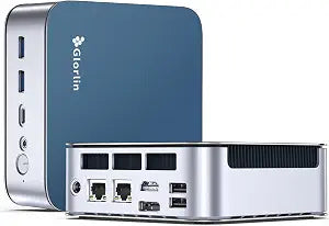 Glorlin Mini PC AMD Ryzen 5 6600H (6C/12T) Compact PCs 16GB LP DDR5 RAM (6400MHz) 512GB SSD Small Desktop Computer 4K HDMI DP WiFi 6 BT5.3 Dual Nic (1000Mbps) for Gaming Office Business Home Daily