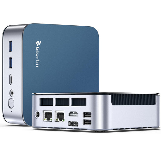Glorlin Mini PC AMD Ryzen 5 6600H (6C/12T) Compact PCs 16GB LP DDR5 RAM (6400MHz) 512GB SSD Small Desktop Computer 4K HDMI DP WiFi 6 BT5.3 Dual Nic (1000Mbps) for Gaming Office Business Home Daily