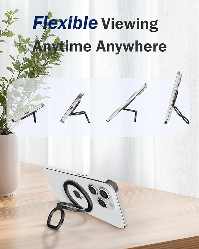 Phone Grip for MagSafe,360°& 180°Rotation Magnetic Phone Ring Holder with Kickstand,Dual-Ring Thin Phone Stand for 17/16/15/14/13/12 Series-Black