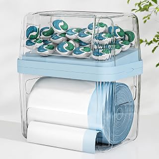 2-in-1 Trash Bag Holder Laundry & Dishwasher Pods Container,Garbage Bag Dispenser with Removable Lids,Kitchen Organizer and Under Sink Storage Box (Blue) - Image 1