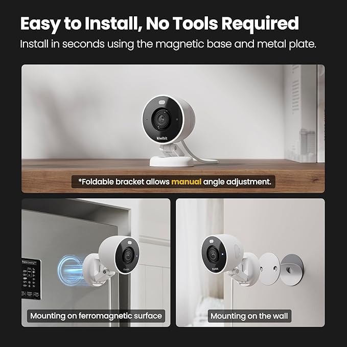 2K Security Camera Indoor/Outdoor, Magnetic Wired Cameras for Home Security, Pet Camera, Baby Monitor, AI Detection, Color Night Vision, 2.4GHz WiFi, SD & Cloud Storage, Works with Alexa