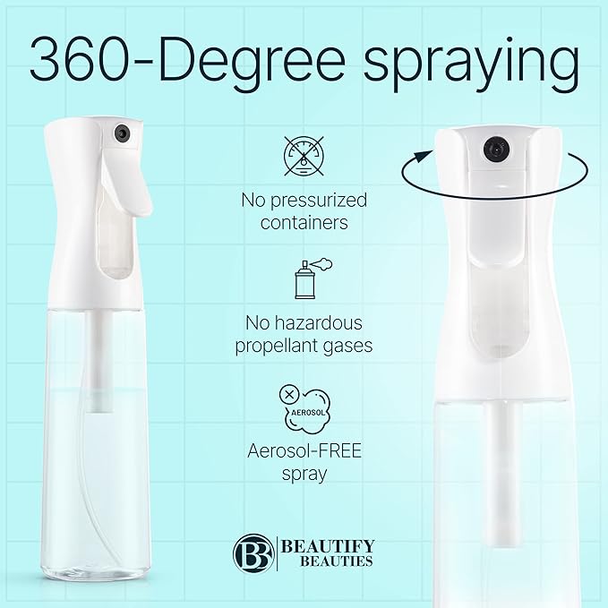 BeautifyBeauties Spray Bottle For Hair – Continuous Mister Spray Bottle for Hairstyling, Cleaning, Plants, Pets, Barbers, Salons, Essential Oil Scents (Clear, 16.9oz/500ml) 11" H x 2.6" L