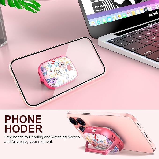 RFUNGUANGO is Compatible with AirPods Pro 3 Protective case, with Mobile Phone Holder Function, Multiple Colors Available, Suitable for AirPods Pro 3 Protective case,Pink + White Flowers