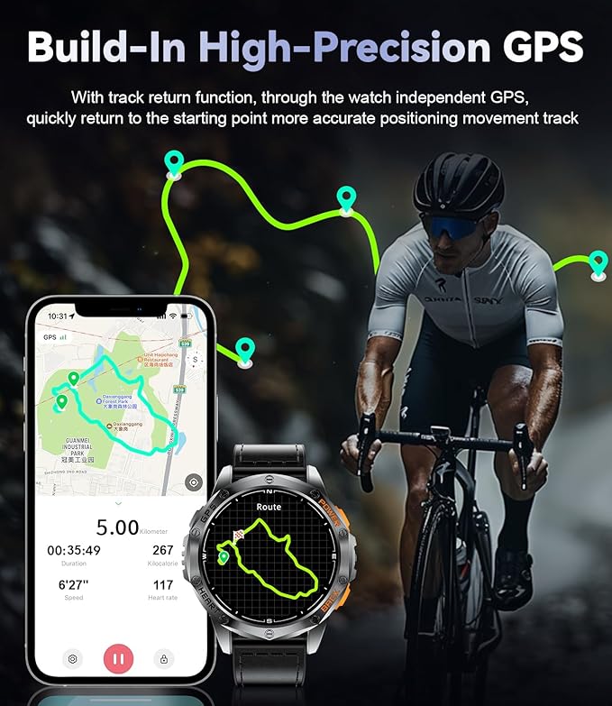 LIGE DM1 GPS Military Smart Watch for Men (Answer/Make Calls), 100+ Sports Modes Fitness Tracker, LED Flashlight/Compass/45 Days Battery/IP68 Waterproof 1.43'' AMOLED Smartwatch for Android iOS
