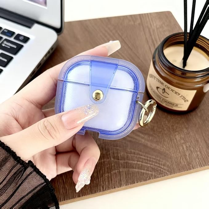 for AirPods Pro 3 Case 2025 with Lock Clear Cases,Soft TPU Cover for Airpods Pro 3rd Case for Air pod Pro 3 Cover with Keychain for Airpods Pro 3 Gen for Women Girls (Blue)