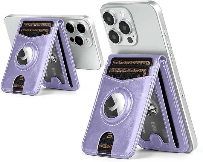 Compatible with Magsafe Case with RFID Blocking Card Holder AirTag pocket for iPhone 17/16/15/14/13/12 Pro/Pro Max/PlusSeries,Not Fit iPhone Mini,Light Purple