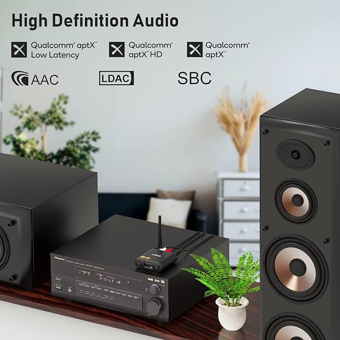 YMOO DAC Bluetooth 5.1 Receiver, LDAC aptX 30ms Low Latency, Optical Coax RCA 3.5mm Jack Hi-Res Input, Lossless Wireless Audio Adapter for Subwoofer, Soundbar, Speaker from Phone/Tablet/PC/TV