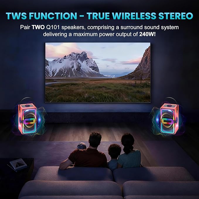 Bluetooth Speaker, 120W Peak Power Wireless Speakers Boombox with Deep Bass, Portable Loud Stereo Sound Subwoofer with LED Light Show for Party, Outdoor, Camping (Orange)