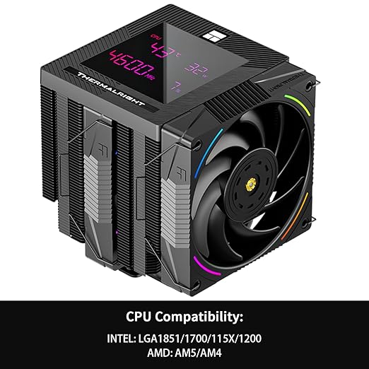 Thermalright Phantom Spirit 120 Digital EVO CPU Air Cooler,7 Heat Pipes CPU Cooling,Double Tower Cooling,Support for AM4/AM5/Intel lga1700/115X/1200/1851,Magnetic Attraction-Digital Screen Top Cover