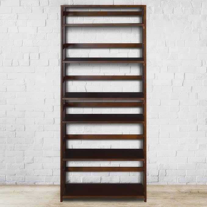 Niche Flip Flop 67 Inch Folding 6-Shelf Bookcase, No Tools Assembly, Sturdy Solid Wood, Easy Setup, Space-Saving Bookshelf for Home, Office, Dorm, Living Room, Bedroom, Mocha Walnut Finish