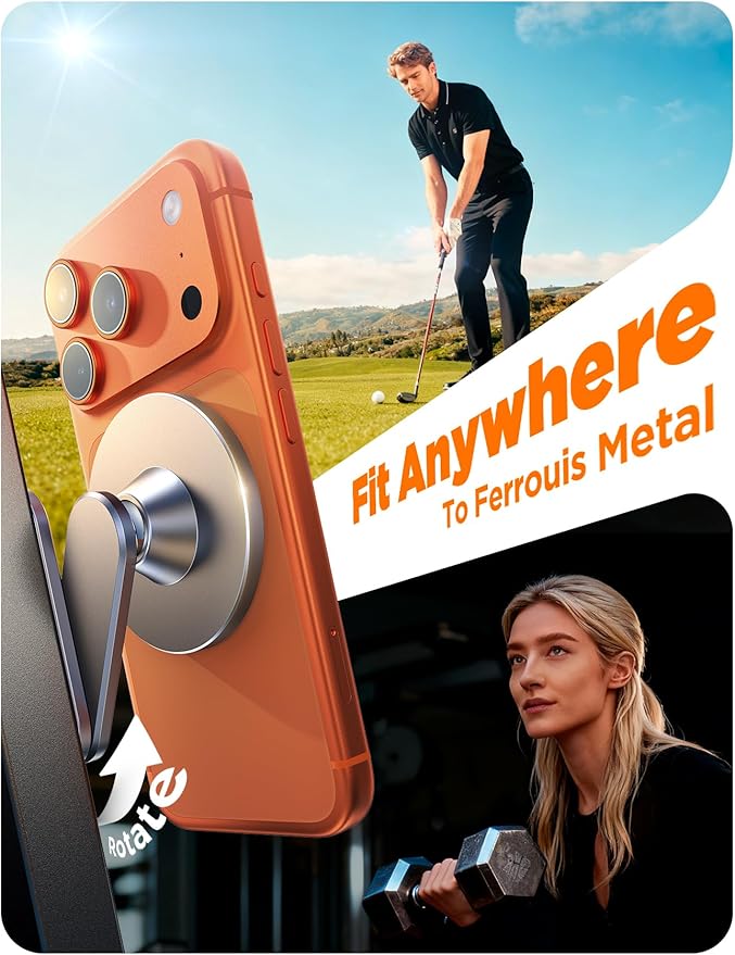 Magnetic Golf Cart Phone Holder: [One Hand 360° Adjustable & 36X Strong Magnets] Golf Cart Phone Holder for iPhone 17-12, Golf Accessories Gifts for Men Dad Husband,Fits EZGO Yamaha Club Car Iron Gray