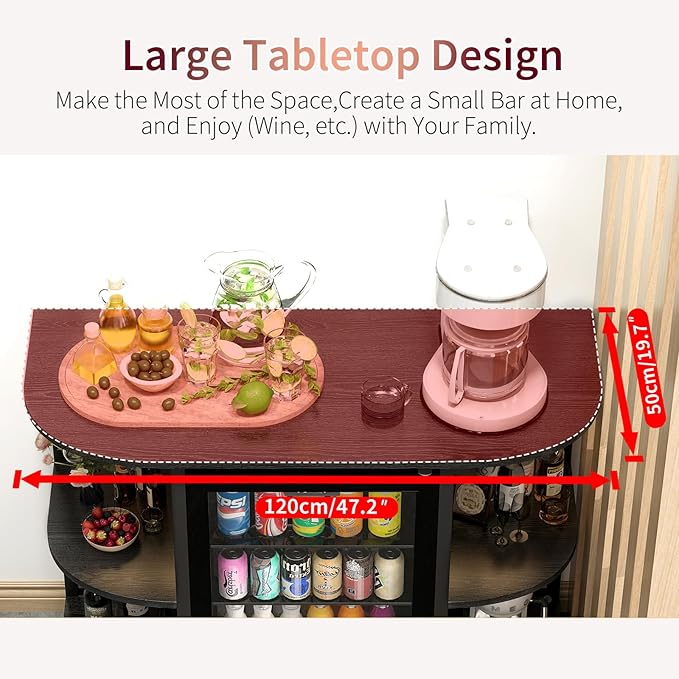Mini Fridge Stand with Power Outlet and Led Light,Microwave Stand with Storage,Mini Fridge Cabinet with Wine Rack,Bar Cabinet with Fridge Suitable for Kitchen,Dining Room,Living Room,Black