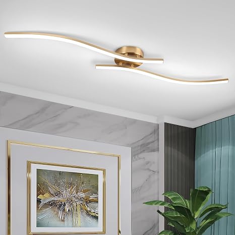 28W Gold Linear Ceiling Light Gold Modern LED Ceiling Light Fixture 6000K Aluminum 39.37Inch Long Ceiling Lamp for Hallway, Kitchen, Bedroom, Dining Room