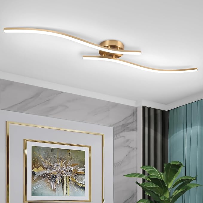 28W Gold Linear Ceiling Light Gold Modern LED Ceiling Light Fixture 6000K Aluminum 39.37Inch Long Ceiling Lamp for Hallway, Kitchen, Bedroom, Dining Room