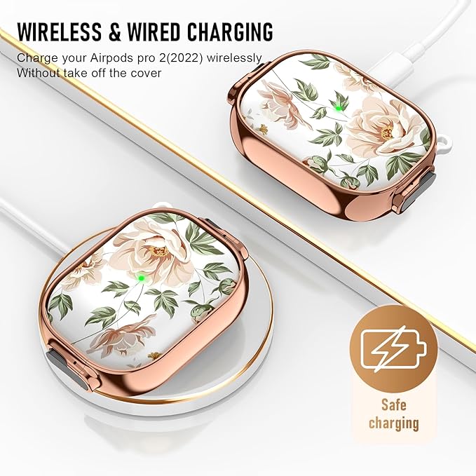 Maxjoy for Cute Airpods Pro 2 case with Safety Lock,Compatible Airpods Pro Case 2nd/1st Gen,Compatible Flesh Colored Rose Flower AirPods Case Cover for Women Girly with Keychain-Transparent