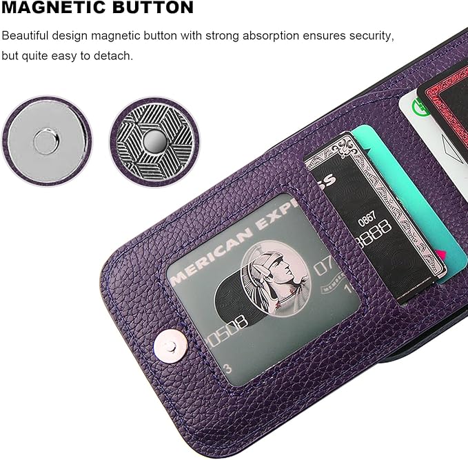 KIHUWEY Compatible with iPhone 17 Case Wallet with Credit Card Holder, Flip Premium Leather Magnetic Clasp Kickstand Heavy Duty Protective Cover for iPhone 17 6.3 Inch (Lichee Dark Purple)