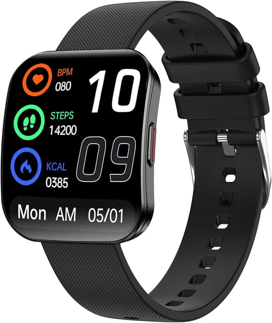Smart Watch for Men Women, Bluetooth Calls, AI Dial,AI Q&A,1.85" HD AMOLED Curved Display Fitness Watch with Heart Rate/SpO2/Stress Monitor, Pedometer,110+ Sports Waterproof IP68 Smartwatch,Deep Black