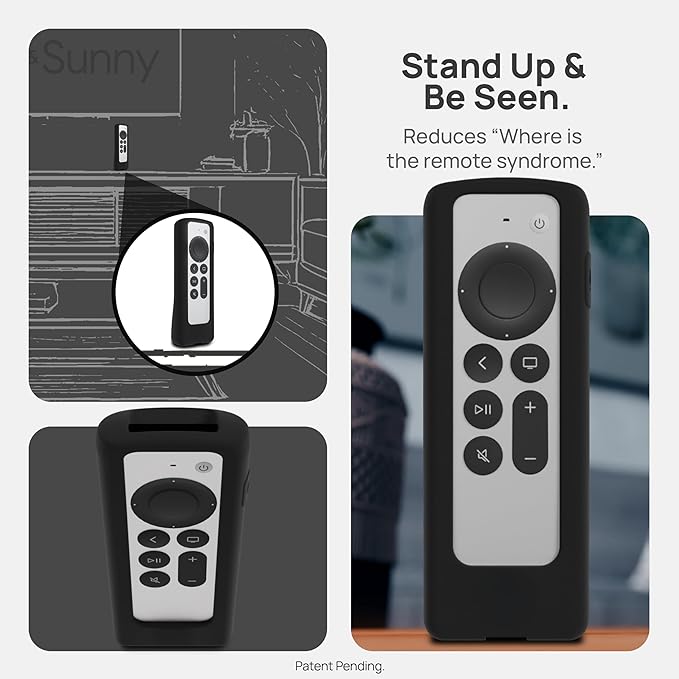 GripStand™ Apple TV Remote Cover, Scratch-Resistant Silicone Case Compatible with AirTag, Fits Siri Apple TV 4K/HD (2nd & 3rd Gen), Stand-Up Design, Enhanced Grip, Ultra Black by 73&Sunny
