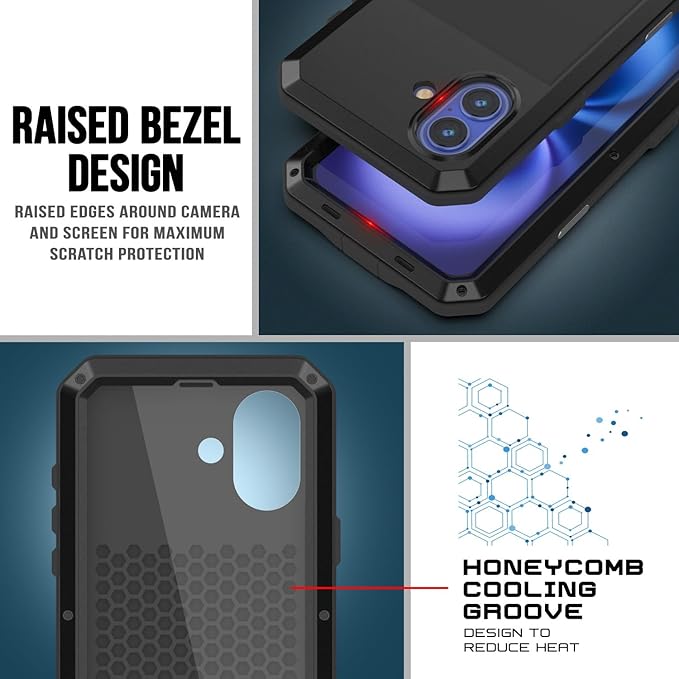 Punkcase for iPhone 16 Metal Case | Heavy Duty Military Grade Armor Cover | Hard Aluminum & TPU Design W/Tempered Glass Screen Protector for iPhone 16 (6.1") (2024) [Black]