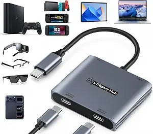 4-in-1 Dual USB-C Display Hub for AR Glasses & Switch 2, 4K@60Hz, 100W PD
