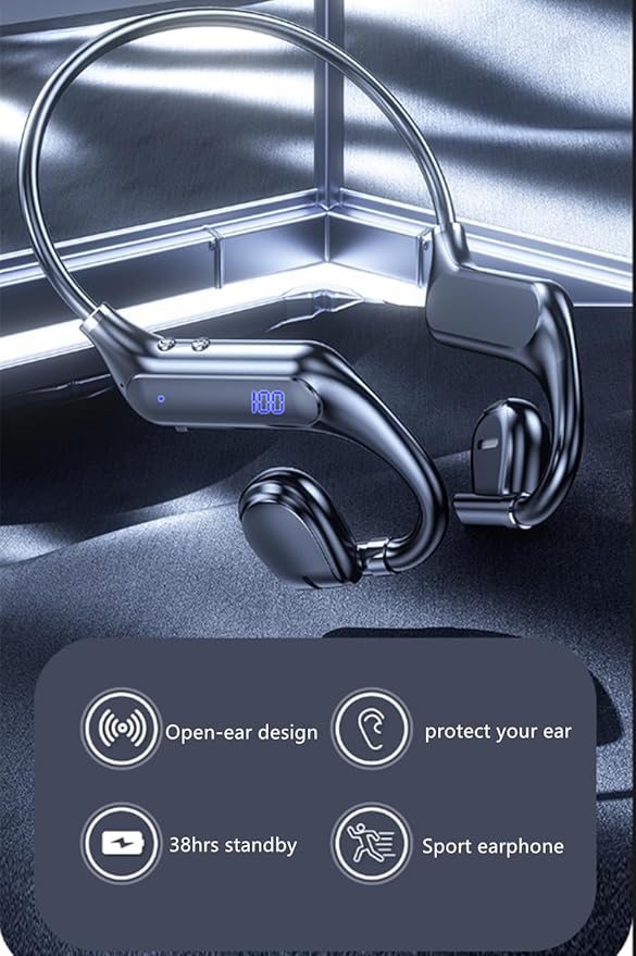 Bone Conduction Headphones Bluetooth Open Ear Earphones Wireless On Ear Headphones Up to 38 Hours Playtime Sport Wireless Headset for Running,Cycling, Hiking, Driving