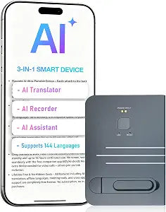 Magnetic Translator, ChatGPT AI Real-Time Translator with 144 Languages, AI Voice Recorder & Smart Assistant, AI Meeting Notes, Magnetic for Phone, No Subscription, Lifetime Free