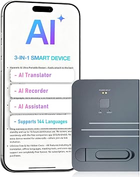 Magnetic Translator, ChatGPT AI Real-Time Translator with 144 Languages, AI Voice Recorder & Smart Assistant, AI Meeting Notes, Magnetic for Phone, No Subscription, Lifetime Free