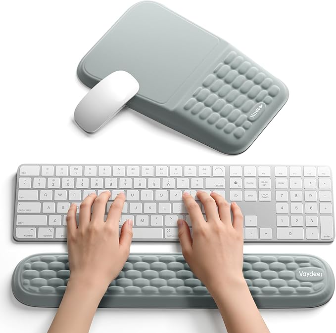 Ergonomic Memory Foam Wrist Rest Set – Gray, Premium Keyboard & Mouse Pad with Non-Slip Base for Typing Comfort & Wrist Pain Relief