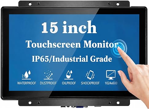 15 Inch Touch Monitor - 10-Point Capacitive PCAP 1024x768 4:3 LCD Display with HDMI VGA and 12V DC Power - for Kiosk POS Vending and Self-Service Automation with VESA Open-Frame Mount
