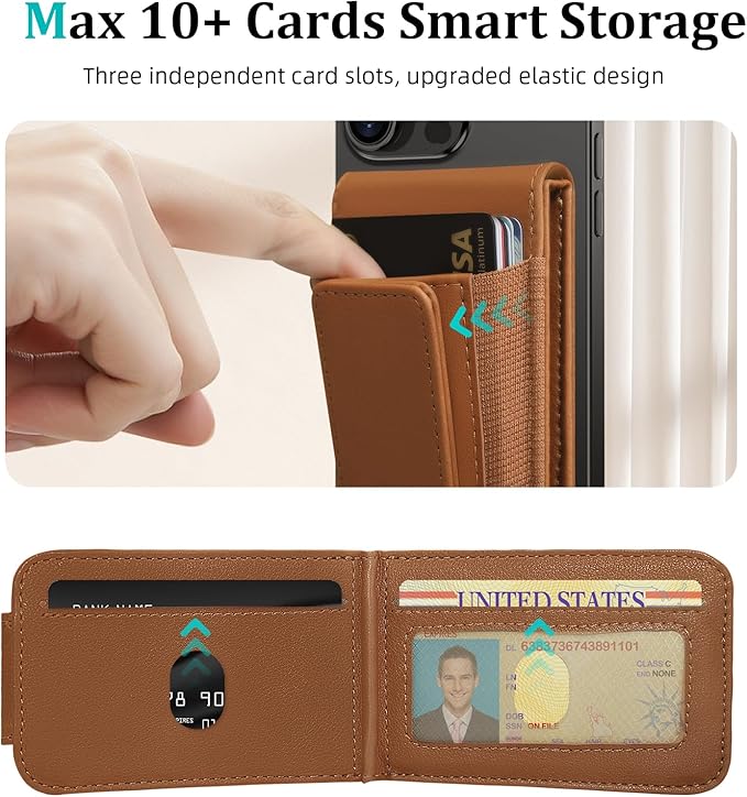 for MagSafe Wallet, Magnetic Phone Wallet with Adjustable Stand & Money Clip, Detachable Magnetic Wallet for iPhone 16/15/14/13/12 Pro Max Plus, 10+ Cards Holder