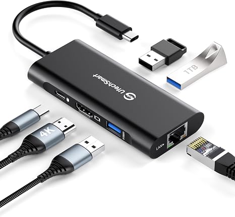 UtechSmart USB C Hub,Ethernet Multiport 6 in 1 USB C to HDMI Adapter Black