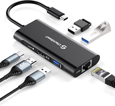 UtechSmart USB C Hub,Ethernet Multiport 6 in 1 USB C to HDMI Adapter Black