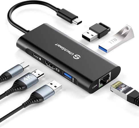 UtechSmart USB C Hub,Ethernet Multiport 6 in 1 USB C to HDMI Adapter Black
