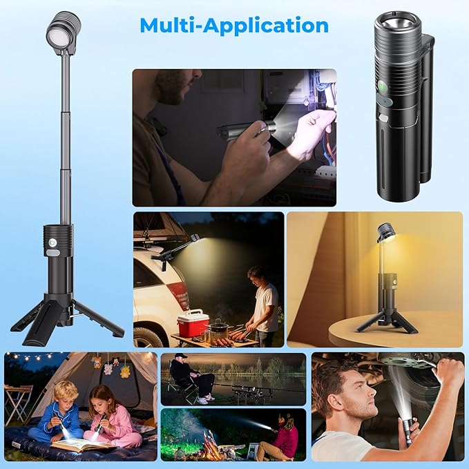 AsFrost Flashlight Camping Light 2in-1, 180°Flip Double Lamp 8-Mode Rechargeable LED Bright Flash Light Camp Lantern Reading Light Waterproof 4500mAh for Outdoor Home Emergency, Gift for Men Women