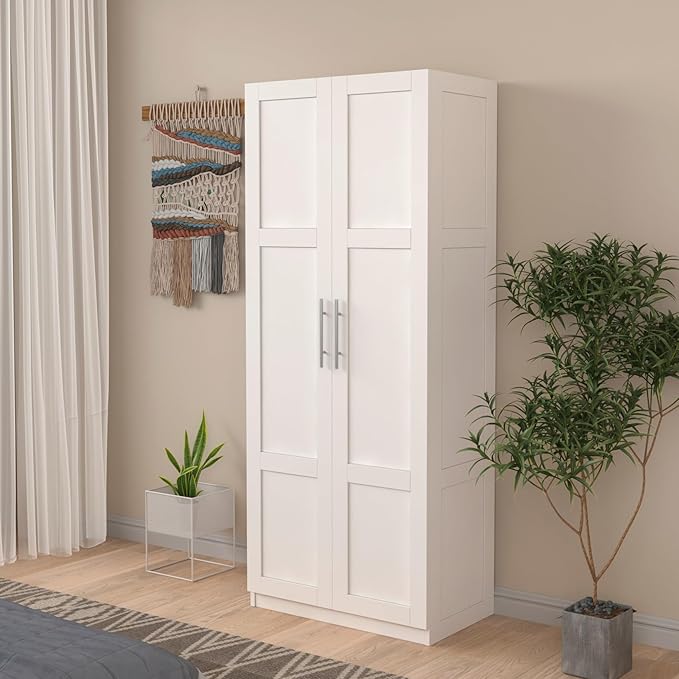 KEIKI 70.87" Tall Kitchen Pantry Storage Cabinet with 2 Door and Shelves, Freestanding Wood Hutch Food Pantries Cupboard for Coffee Bar, Dining Room, Living Room, White