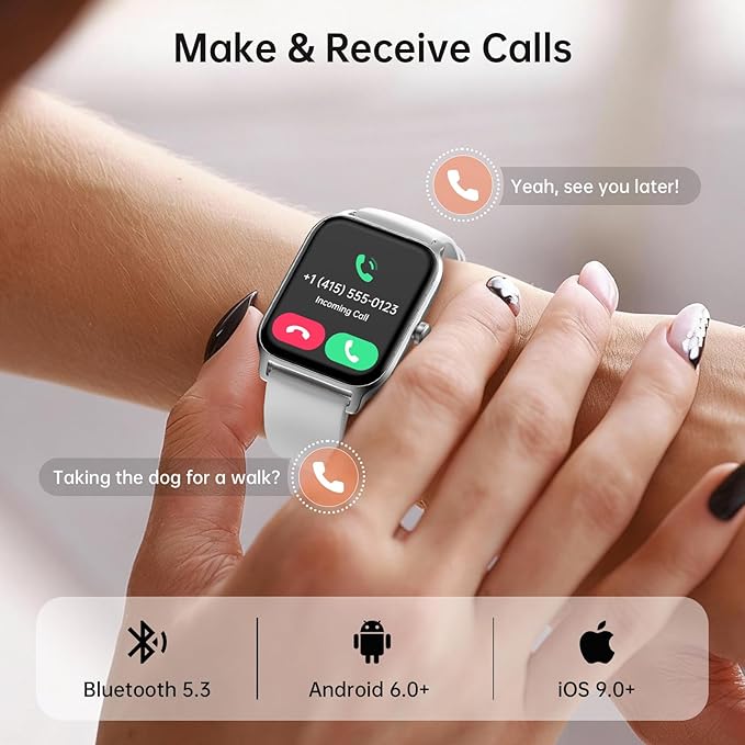 Tensky Smart Watch for Women/Men, 1.85'' HD Touchscreen Smartwatch for Android/iPhone/Samsung/(Bluetooth Call), Alexa Built-in, 100+ Sport Modes Fitness Digital Tracker, Sleep/Heart Rate/SpO2 Monitor